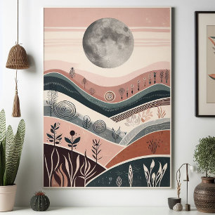 Poster Paisagem Lua Boho - Abstrato da Lua