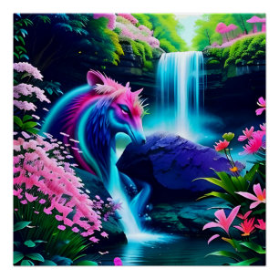 Pôster Paisagem Mágica Cama d'água e Flores Dois