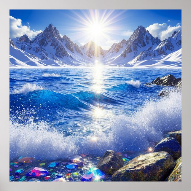 Poster Paisagem majestosa de inverno das ondas do oceano (Frente)