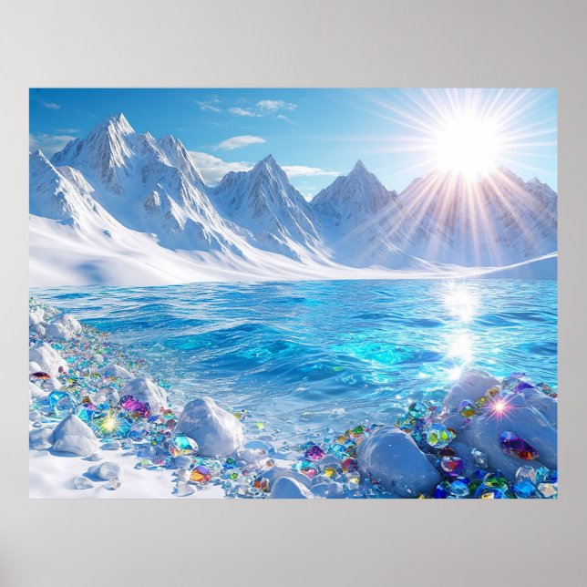 Poster Paisagem majestosa de inverno das ondas do oceano (Frente)