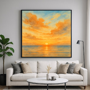Poster Paisagem Marinha de Pôr do Sol em Estilo de Aquare