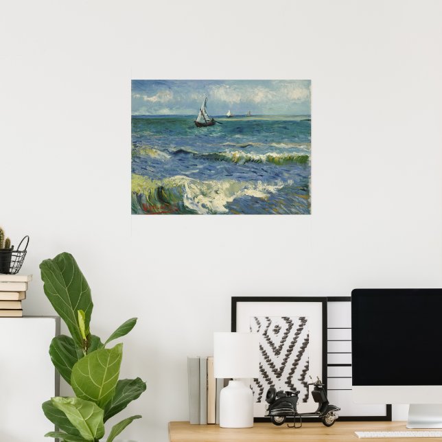 Poster Paisagem Marinha de Van Gogh em Saintes Maries de  (Escritório em casa)