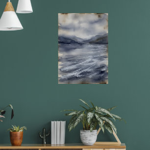 Poster Paisagem Marinha Tempestuosa Cinza Azul Oceano