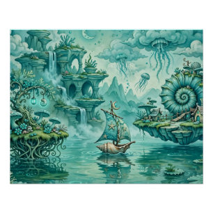 Pôster Paisagem Marinha Verde Turquesa Sonho Surreal Fant