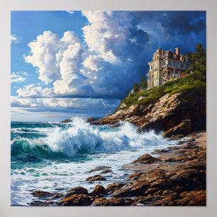 Poster 🌊 Paisagem Marítima Dramática Ondas do Oceano Pôr