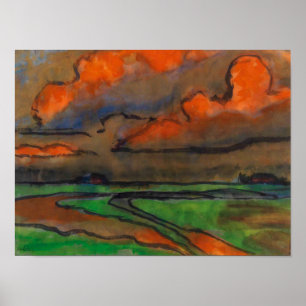 Poster Paisagem Marsh Sob Nuvens Vermelhas   Emil Nolde  