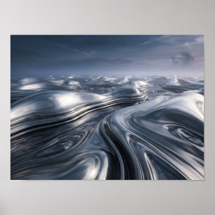 Poster Paisagem Metálica de Cromo Líquido