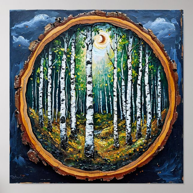 Poster Paisagem Mínima de Floresta de Bétula Floresta Aco (Frente)