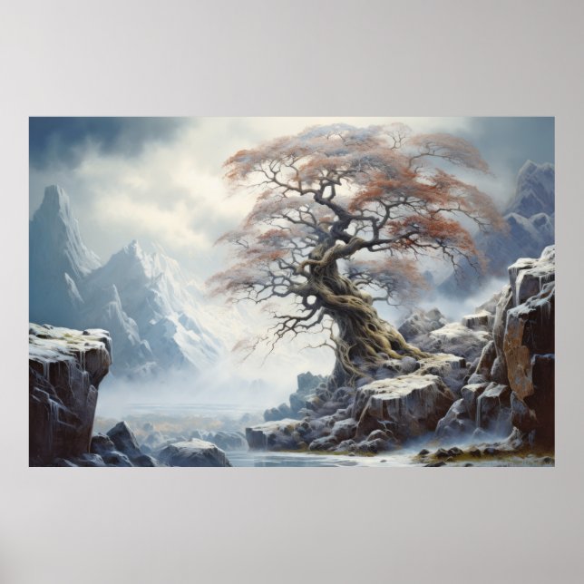 Poster Paisagem Mística Sereníssima da Árvore Antiga (Frente)