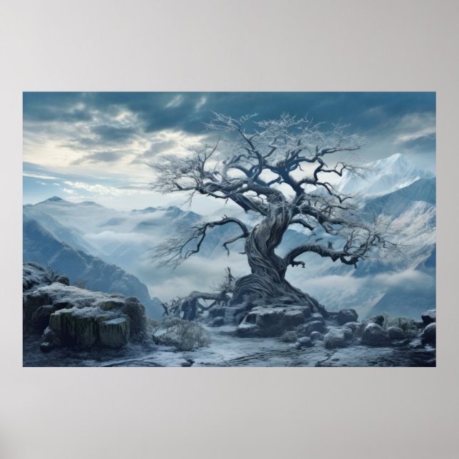 Poster Paisagem Mística Sereníssima da Árvore Antiga (Frente)