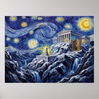 Poster Paisagem Mitológica Noturna da Montanha Olímpica E