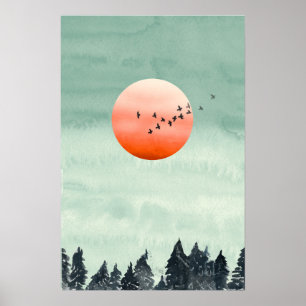 Poster Paisagem Moderna Paisagem Solar Árvores Po