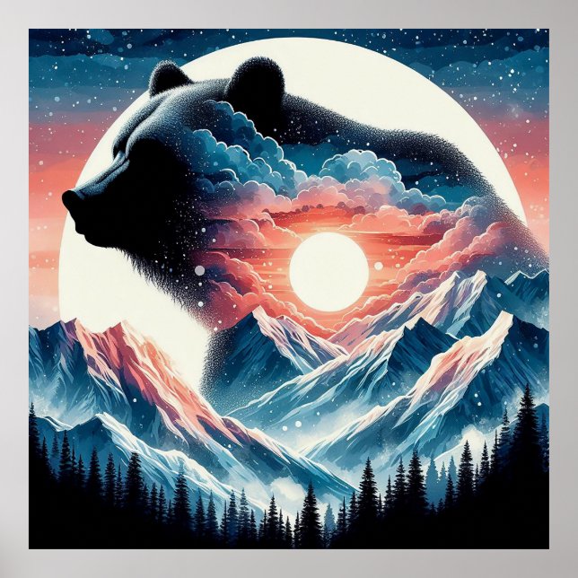 Poster Paisagem Montanha com Urso (Frente)