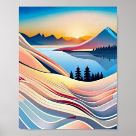 Poster Paisagem Montanhas Abstrato Sunset