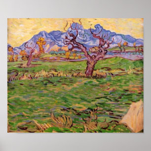 Pôster Paisagem Montanhas de Árvores Olivais, Van Gogh Fi