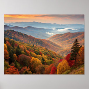 Poster paisagem, montanhas, flores silvestres, pintura a