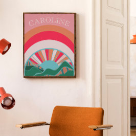 Poster Paisagem Montanhosa Colorida Pôr do Sol Meninas