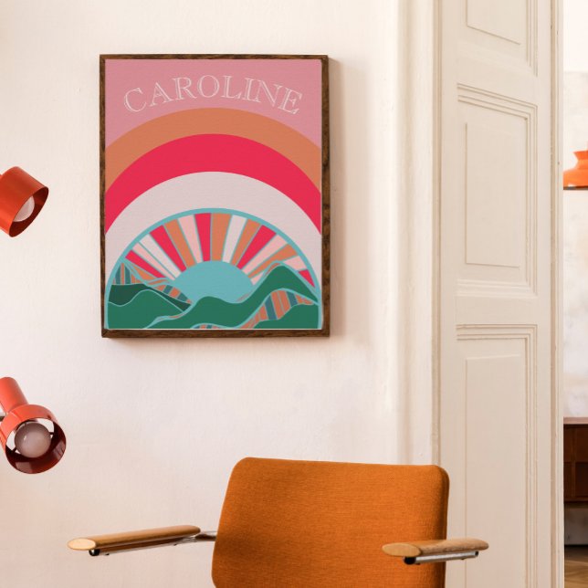 Poster Paisagem Montanhosa Colorida Pôr do Sol Meninas (Criador carregado)