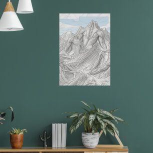 Poster Paisagem montanhosa de esqueleto de dragão Fantasi