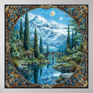 Poster 🌌 Paisagem Montanhosa Fantástica Natureza Mística