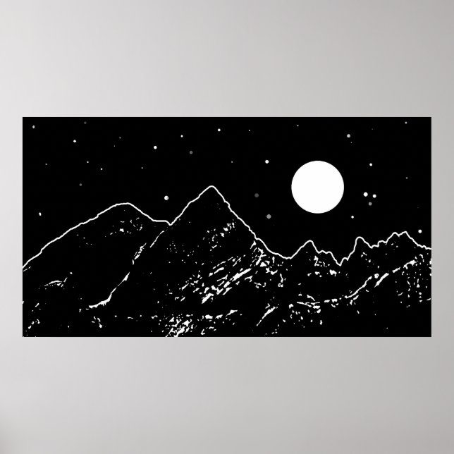 Poster Paisagem montanhosa, preto e branco (Frente)