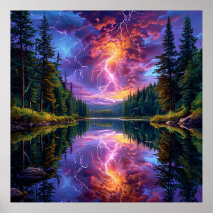 Poster Paisagem Montanhosa Serena com Lago