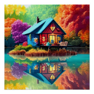Pôster Paisagem natural com lago e outono-38566
