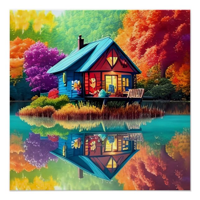 Pôster Paisagem natural com lago e outono-38566 (Frente)