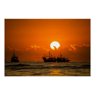 Pôster Paisagem Natural do Pôr do Sol com Barco-68465