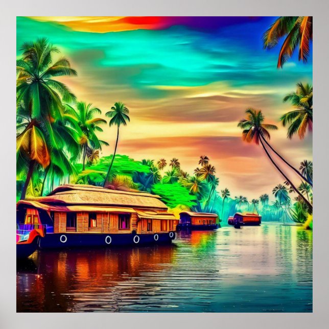 Poster Paisagem natural Elegante de Kerala de coqueiros (Frente)