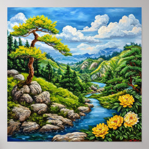 Poster Paisagem Natural Tranquila do Rio da Montanha Cêni