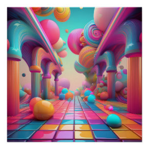 Pôster Paisagem Neon Fantasy - Paisagem Surreal do Sonho