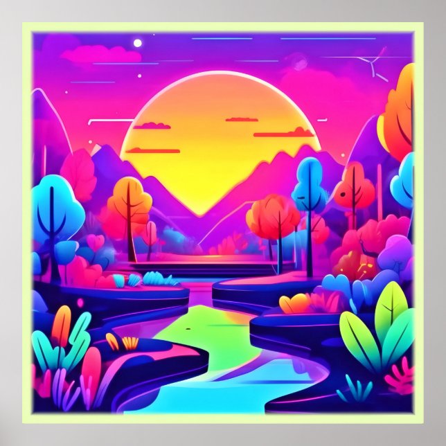 Poster Paisagem neon Sunset (Frente)