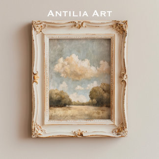 Poster Paisagem Neutral Pintagem de Óleo Céu Nublado