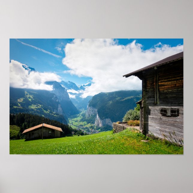 Poster Paisagem no vale de Lauterbrunnen na Suiça (Frente)