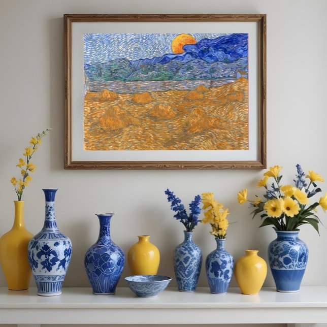 Poster Paisagem noturna com Lua Ascensão por Van Gogh (Criador carregado)