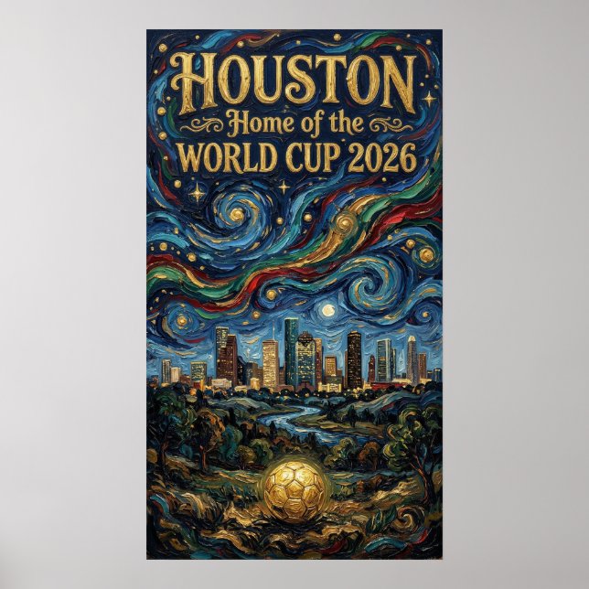 Poster Paisagem Noturna de Houston com Estrelas Copa do M (Frente)