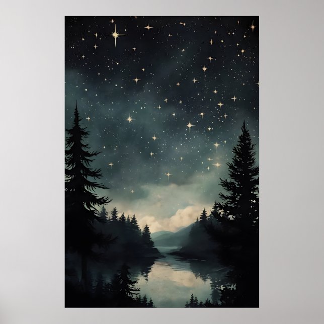 Poster Paisagem Noturna de Observação das Estrelas, Impre (Frente)