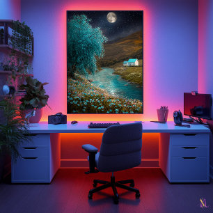 Poster Paisagem Noturna Encantada - Cena Sonhadora do Rio