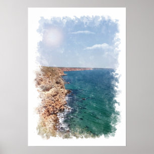 Poster Paisagem Oceânica - Cartaz de Aquarela