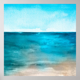 Poster Paisagem oceânica. Linda pintura de mão aquosa