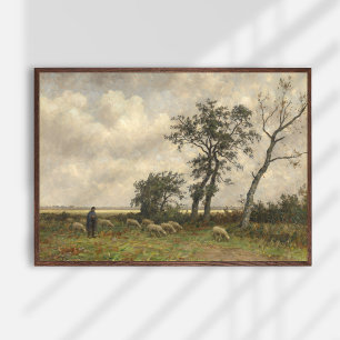 Poster Paisagem, ovelha e pastor, arte antiga.