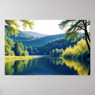 Poster Paisagem Panorâmica Floresta Natural Lago Tranquil