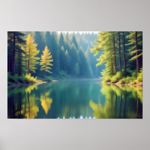 Poster Paisagem Panorâmica Floresta Natural Lago Tranquil