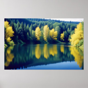 Poster Paisagem Panorâmica Floresta Natural Lago Tranquil