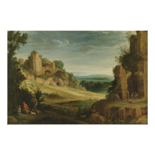 Pôster Paisagem Paul Bril com um grupo de caça