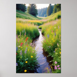 Poster Paisagem Picturesca Planície do Stream Nature Scen