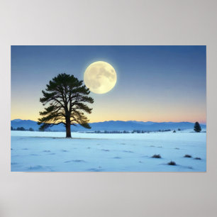 Poster Paisagem pitoresca Inverno Lua Natureza Tranquilo