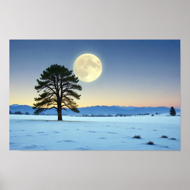 Poster Paisagem pitoresca Inverno Lua Natureza Tranquilo (Frente)