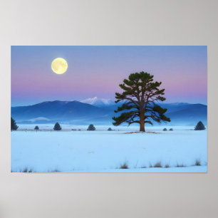 Poster Paisagem pitoresca Inverno Lua Natureza Tranquilo